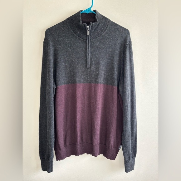 Calvin Klein wool blend Gray and Purple Half-Zip Sweater Sz M - Picture 1 of 10
